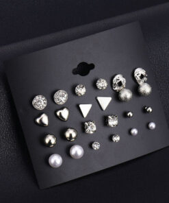 AD Heart Round and Geometric Brilliant Stud Earrings For Women