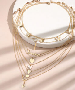 Gold-Plated Gold-Toned Pack of 8 Layered Necklace
