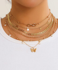 Gold-Plated Gold-Toned Pack of 6 Layered Necklace