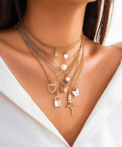 Gold-Plated Gold-Toned Pack of 9 Layered Necklace