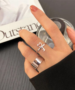 Silver-Plated Key-Themed Rings Pack of 2 For Women