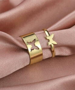 Gold-Plated Butterfly-Themed Rings Pack of 2 For Women