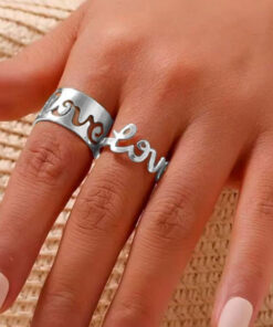 Silver Plated Stackable Love Rings Combo of 2 For Women