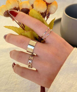 Gold Plated Contemporary Stackable Rings Set of 3 For Women