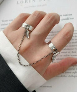 Silver-Toned Silver-Plated Leaf-Inspired Chain Rings For Women