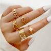 Hearts inspired Gold Plated Adjustable Rings (Set of 5)