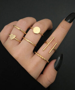 Gold Plated Gold Toned Contemporary Stackable Rings Set of 6 For Women