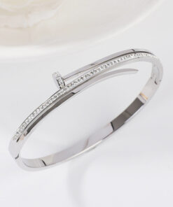 Stainless Steel Silver Plated American Diamond Studded Nail Anti-Tarnish Bracelet For Women