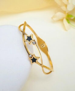 Gold Plated Stainless Steel Star Themed Anti Tarnish Bangle Style Bracelet