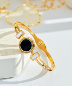 Gold Plated Stainless Steel Roman Numerals Anti Tarnish Geometric Bracelet