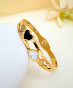 Gold Plated Stainless Steel Heart Themed Anti Tarnish Bangle Style Bracelet