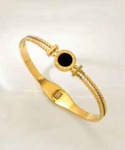 Gold Plated Stainless Steel Roman Numerals Anti Tarnish Geometric Bracelet