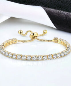 Gold Plated Round Cut Cubic Zirconia White Matrix Tennis Bracelet