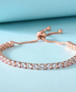 Rose Gold Plated Round Cut Cubic Zirconia White Matrix Tennis Bracelet