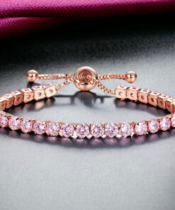 Rose Gold Plated Round Cut Cubic Zirconia Pink Matrix Tennis Bracelet