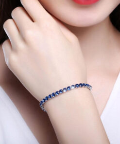 Silver Plated Round Cut Cubic Zirconia Blue Matrix Anti Tarnish Tennis Bracelet