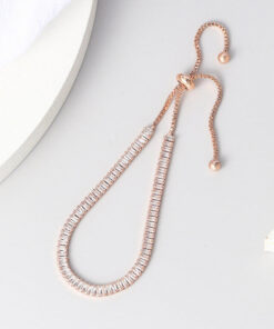 Rose Gold Plated Rectangular Cut Cubic Zirconia White Matrix Tennis Bracelet