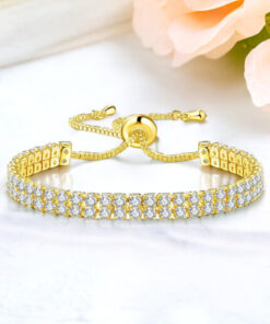 Gold Plated Dual Strand Round Cut Cubic Zirconia White Matrix Tennis Bracelet