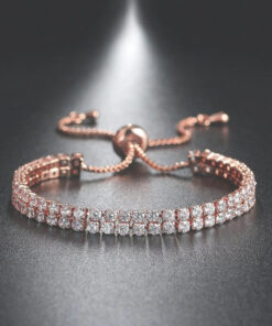 Rose Gold Plated Dual Strand Round Cut Cubic Zirconia White Matrix Tennis Bracelet