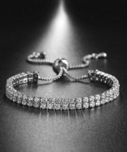 Silver Plated Dual Strand Round Cut Cubic Zirconia White Matrix Anti Tarnish Tennis Bracelet