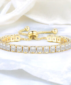 Gold Plated Square Cut Cubic Zirconia White Matrix Tennis Bracelet