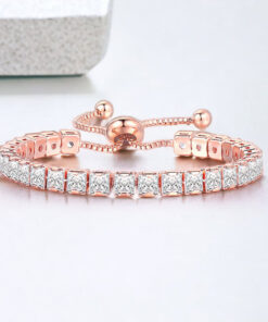Rose Gold Plated Square Cut Cubic Zirconia White Matrix Tennis Bracelet