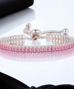 Silver Plated Rectangular Cut Cubic Zirconia Pink.. Matrix Anti Tarnish Tennis Bracelet