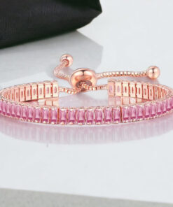 Rose Gold Plated Rectangular Cut Cubic Zirconia Pink Matrix Tennis Bracelet