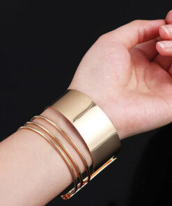 Gold-Plated Bangle-Style Cuff Bracelet For Women And Girls