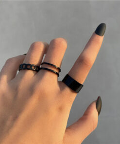 Black Silver Plated Contemporary Stackable Rings Set of 3 For Women