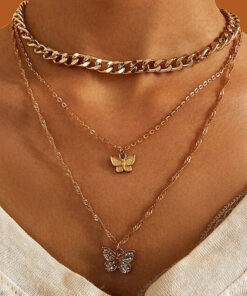AD Butterfly Multi Strand Gold Plated Necklace For Women